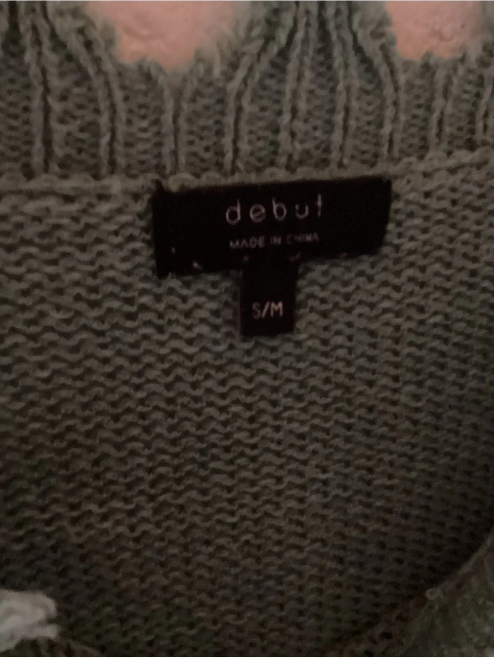 Debut Sage Green Cropped Lightning Knit Sweater Distressed